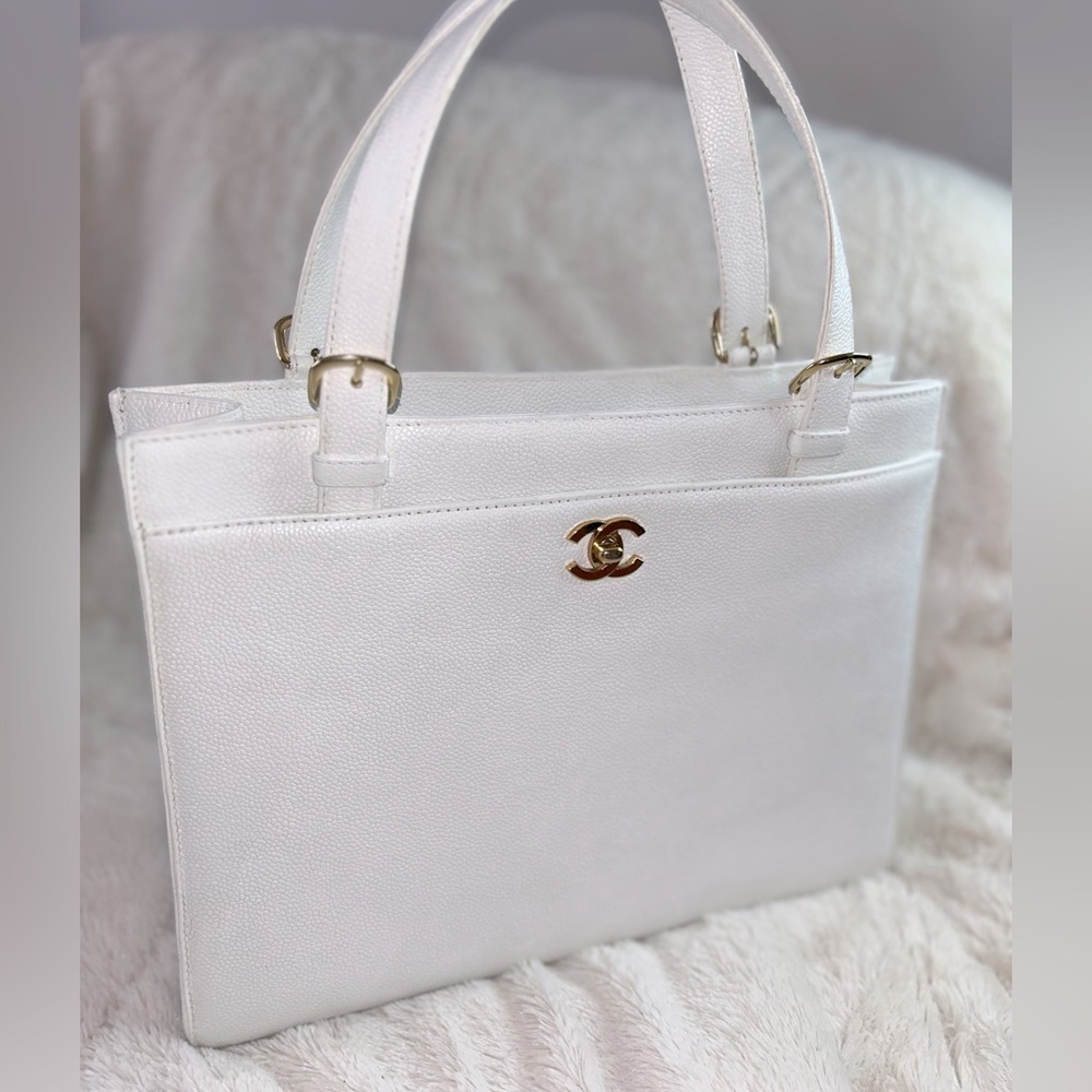 Authentic CHANEL COCO  Handbag Caviar Skin leather adjustable tote bag